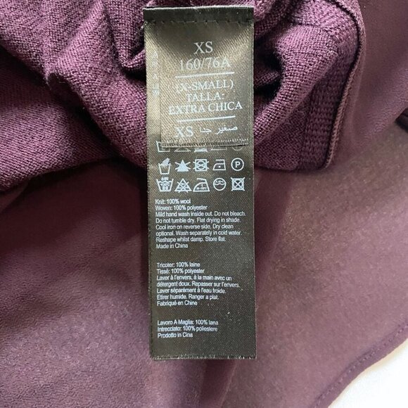 ALLSAINTS LIBBY PLUM 100% MERINO WOOL CONTRAST CHIFFON HEM SWEATER TOP - XS - Picture 11 of 11